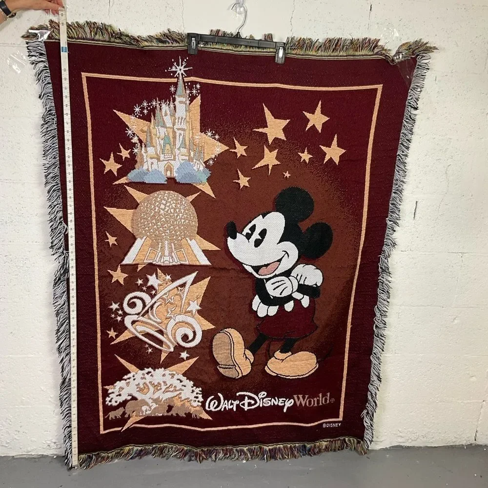 Walt Disney World Mickey Mouse Fringe Tapestry Throw Blanket